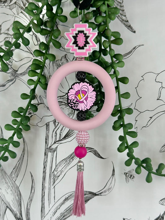 Breast Cancer Flower | Rearview Mirror Charm