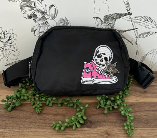 Skull & Pink Shoe | Crossbody Patch Bag