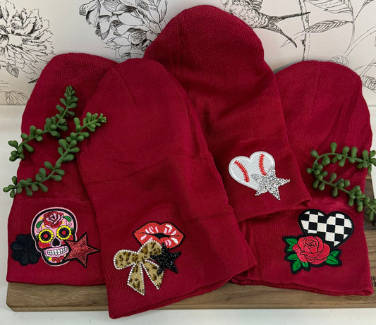 Adult Patch Beanies | Red