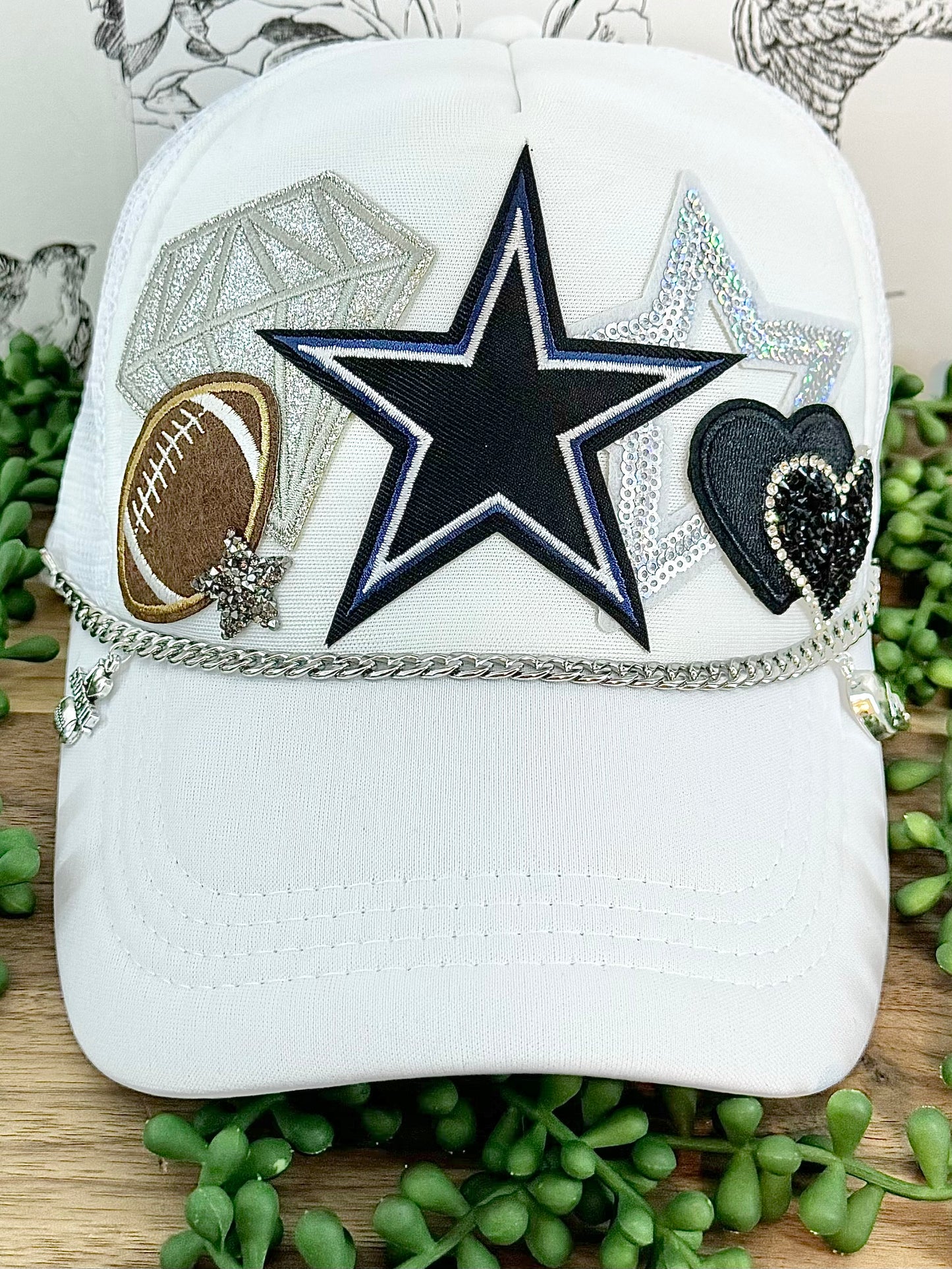 Blue Star Football Patch Hat